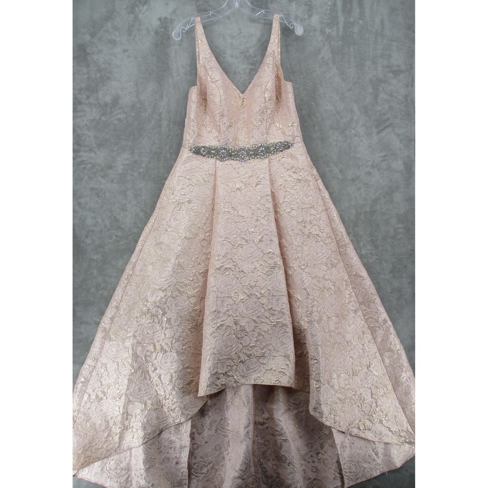Cachet Dress Womens 10 Brocade Rhinestone Waist Floral High Low Iridescent Event